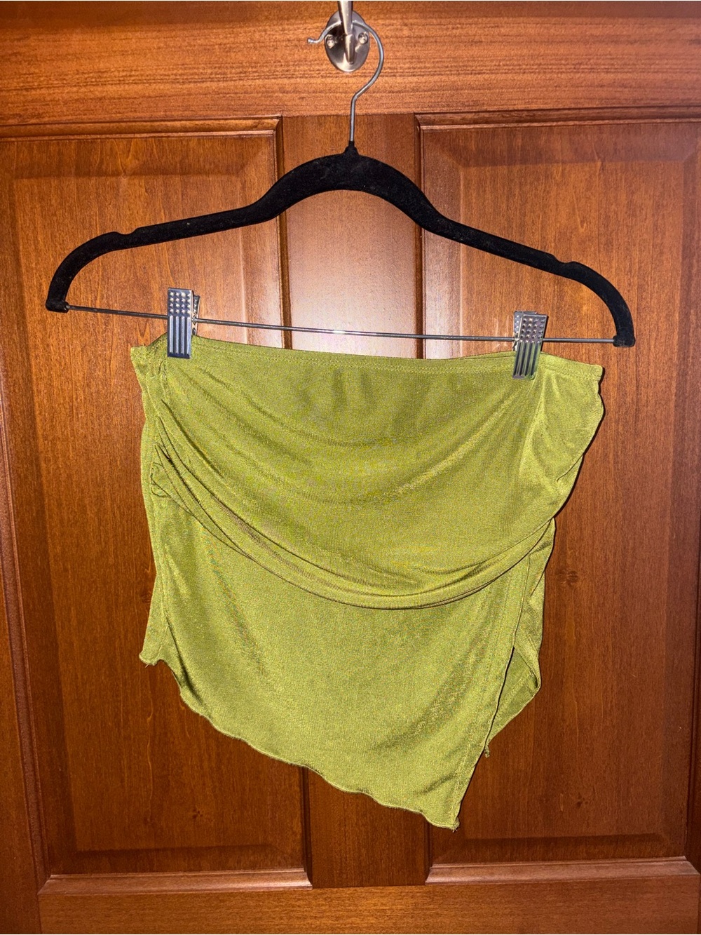 Green Sparkly Draped Asymmetric Women’s Strapless Top